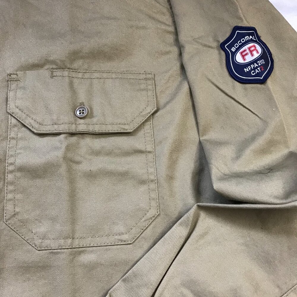BOCOMAL‎ 7.5oz FR Flame Resistant Shirt Men's Sz 2XL Khaki 100% Cotton NFPA2112 - Picture 14 of 16